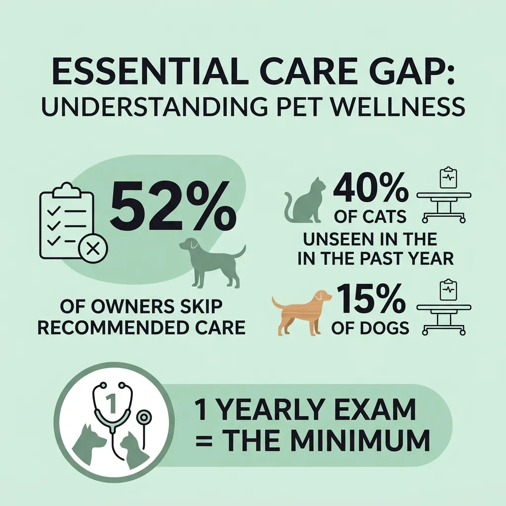 Infographic showing that 52% of pet owners skip recommended veterinary care and 40% of cats have not seen a vet in the past year